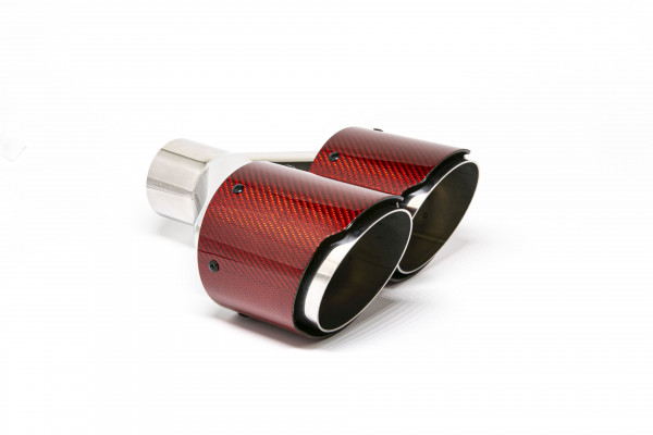 Endrohr Carbon 2x100mm rund scharf abgeschrägt versetzt rechts, rot glänzend