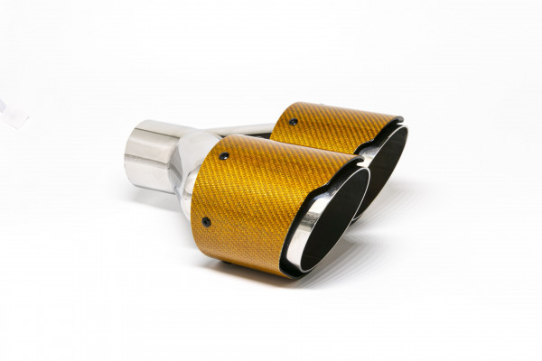 Endrohr Carbon 2x100mm rund scharf abgeschrägt versetzt rechts, orange glänzend (Aufpreis)