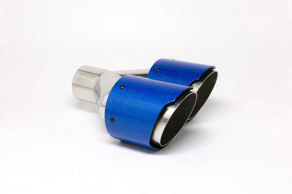 Endrohr Carbon 2x100mm rund scharf abgeschrägt versetzt rechts, blau glänzend