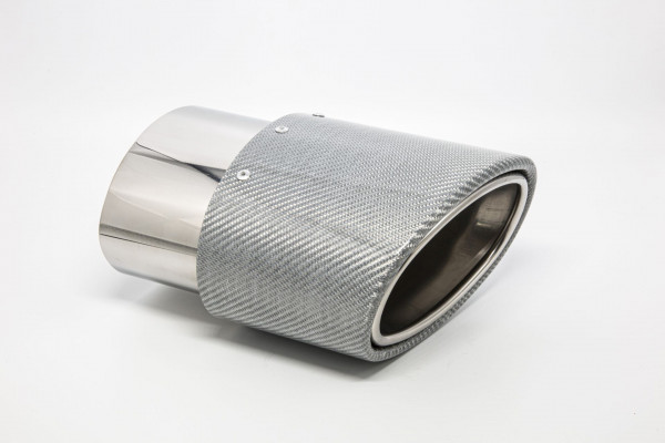 Endrohr 120x175mm oval Carbon seitlich abgeschrägt links, silber glänzend
